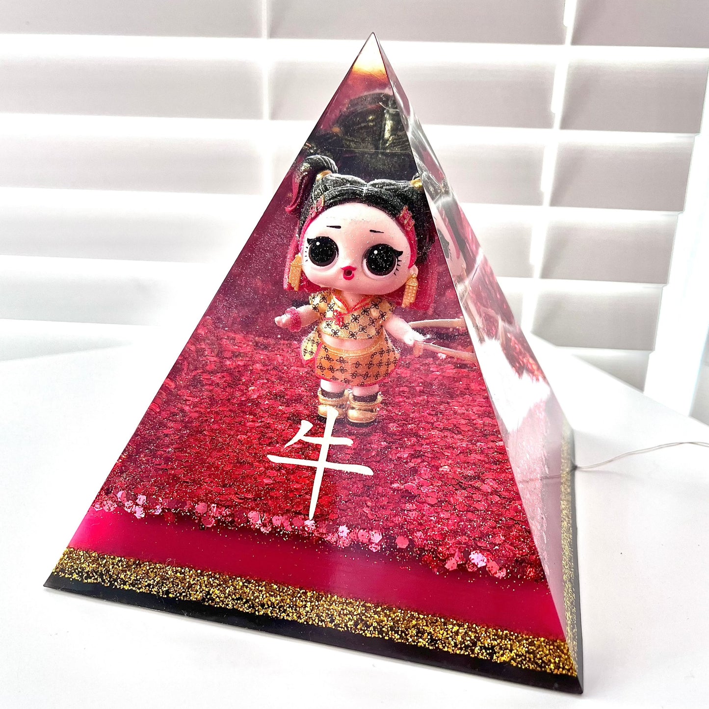 Limited Edition Epoxy Resin Pyramid Chinese Year of the Ox Doll Bespoke Vinyl Decal