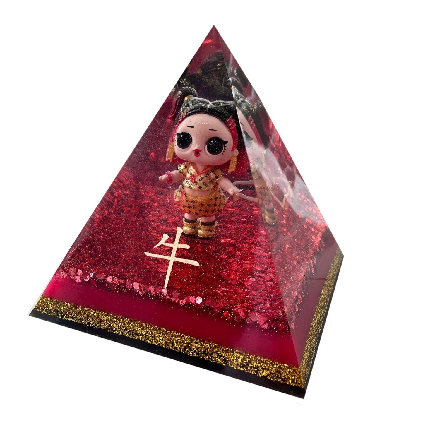 Limited Edition Epoxy Resin Pyramid Chinese Year of the Ox Doll Bespoke Vinyl Decal