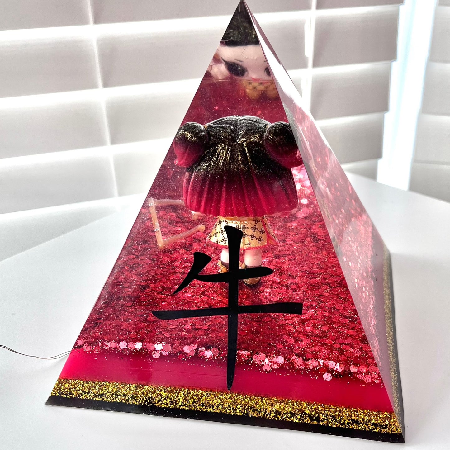 Limited Edition Epoxy Resin Pyramid Chinese Year of the Ox Doll Bespoke Vinyl Decal