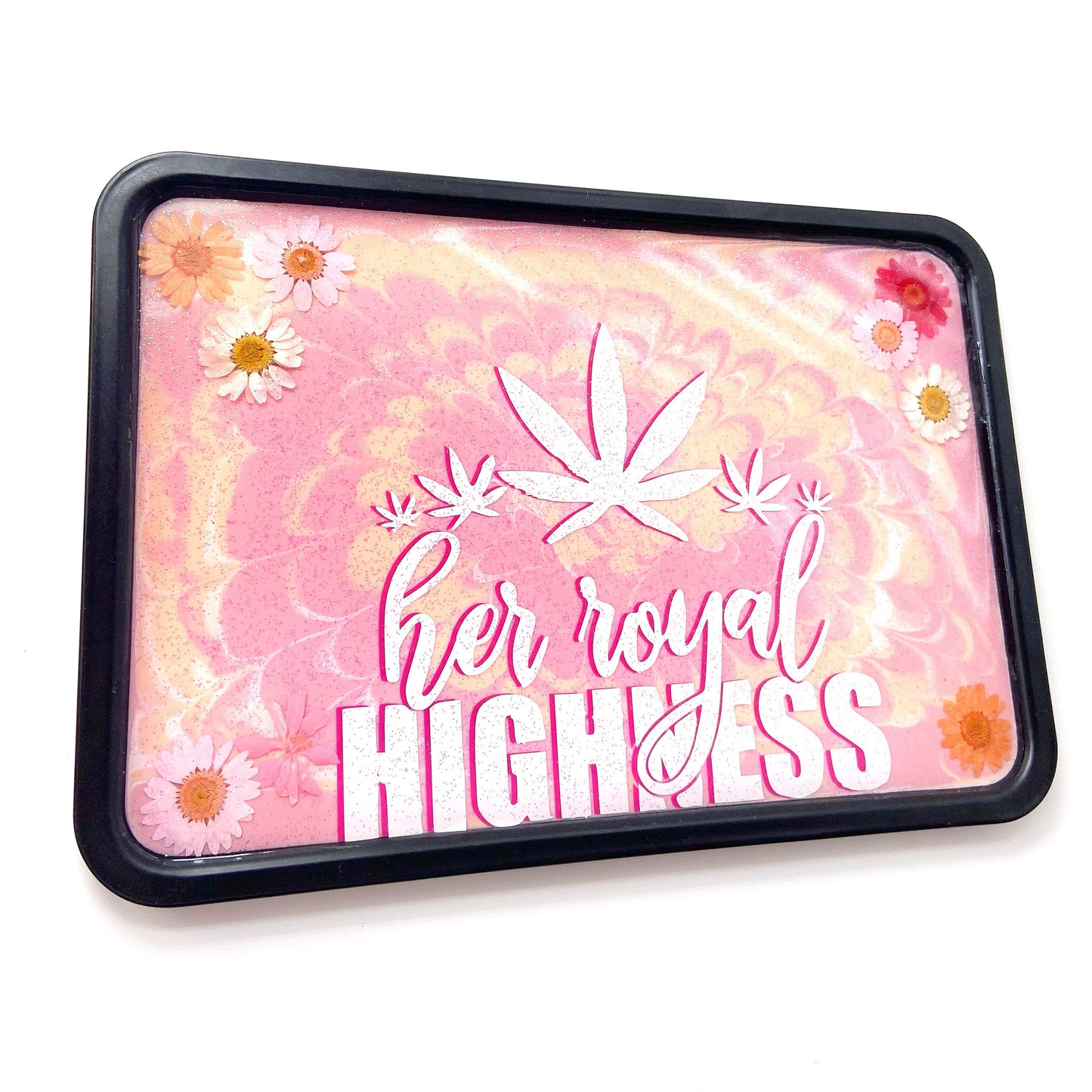 Handmade Epoxy Resin Rolling Tray XL • Peach Pink Floral Tie Dye Spiral effect “Her royal highness”