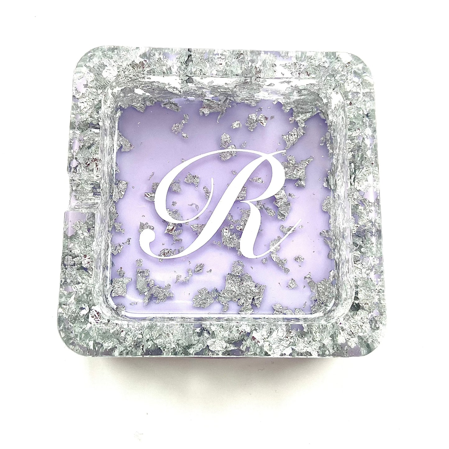 Personalised Initial Ashtray • Silver leaf detailing • Custom background colour