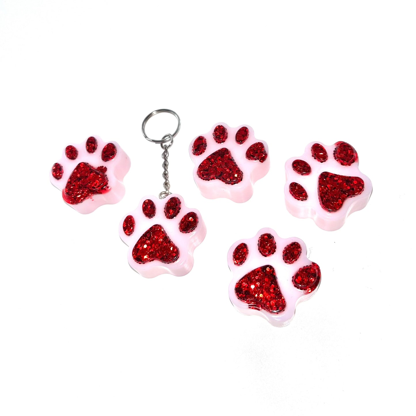 Red and Pink Marble or Opaque Pawprint Glitter Keychains • x2 Colour Options