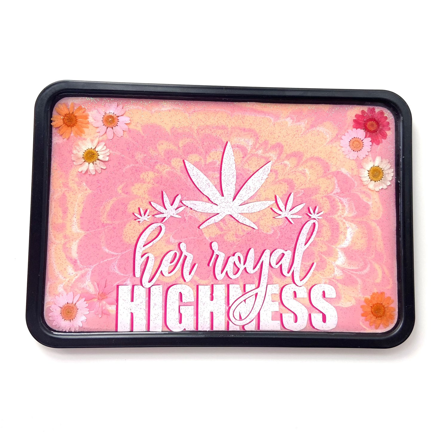 Handmade Epoxy Resin Rolling Tray XL • Peach Pink Floral Tie Dye Spiral effect “Her royal highness”