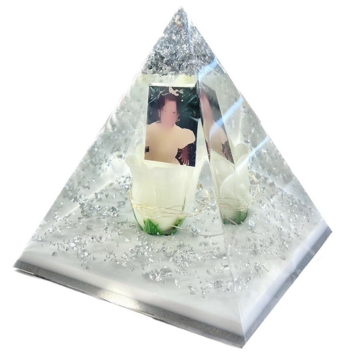 Silver and White Epoxy Resin Pyramid