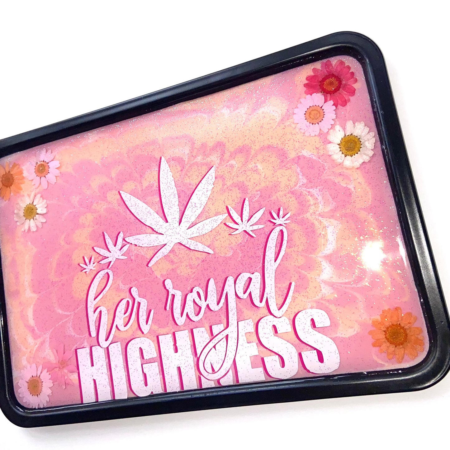 Handmade Epoxy Resin Rolling Tray XL • Peach Pink Floral Tie Dye Spiral effect “Her royal highness”