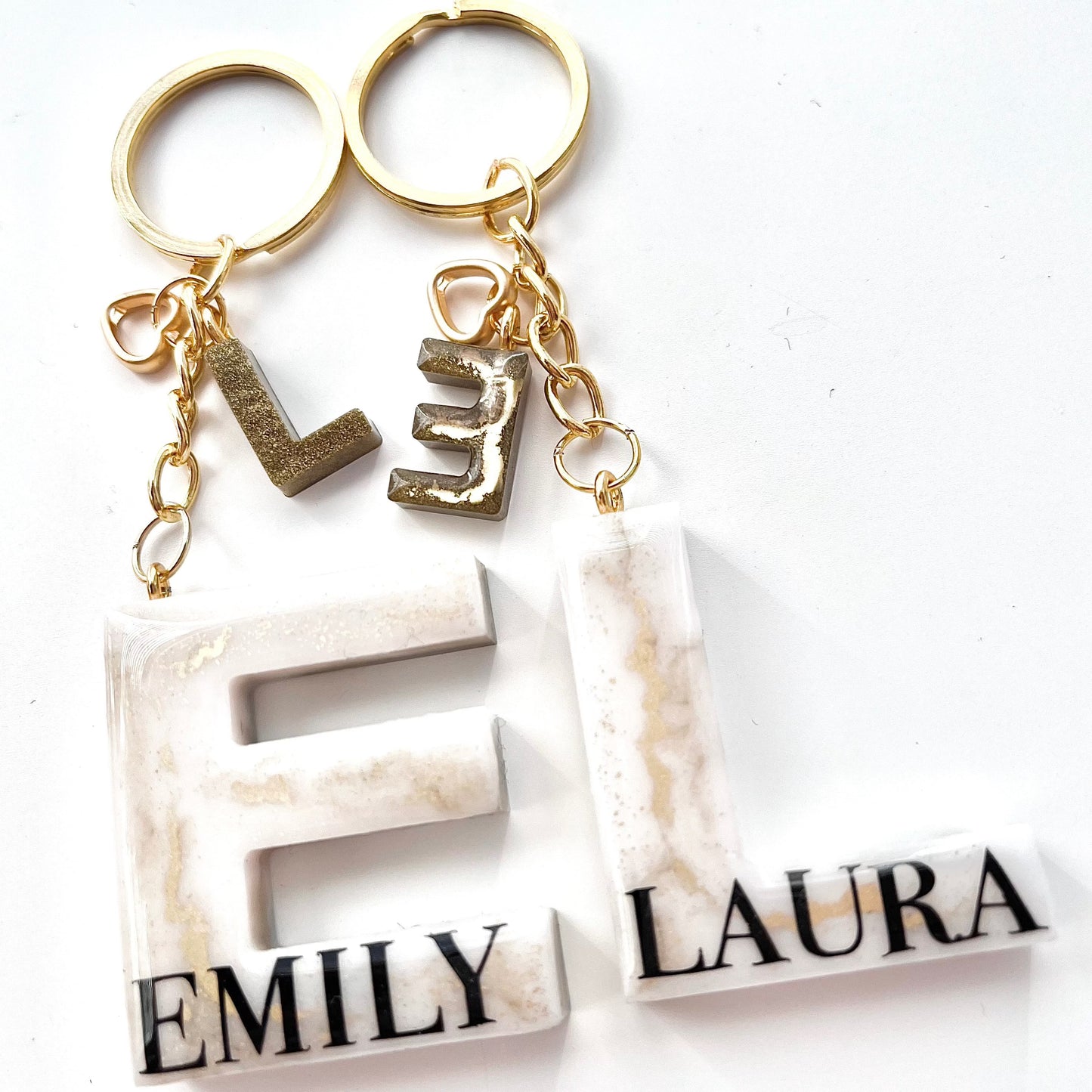 Premium White and Gold Personalised Vinyl Name Keychain