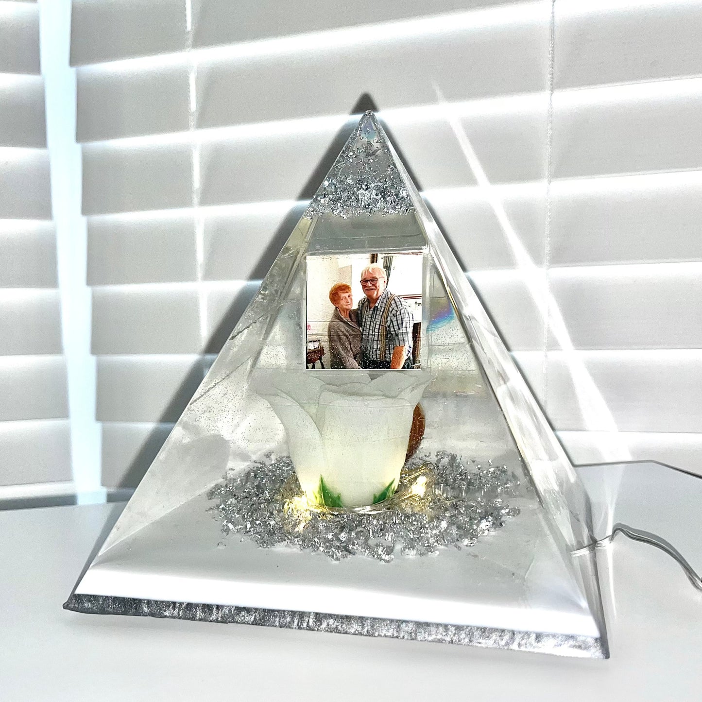 Silver and White Epoxy Resin Pyramid