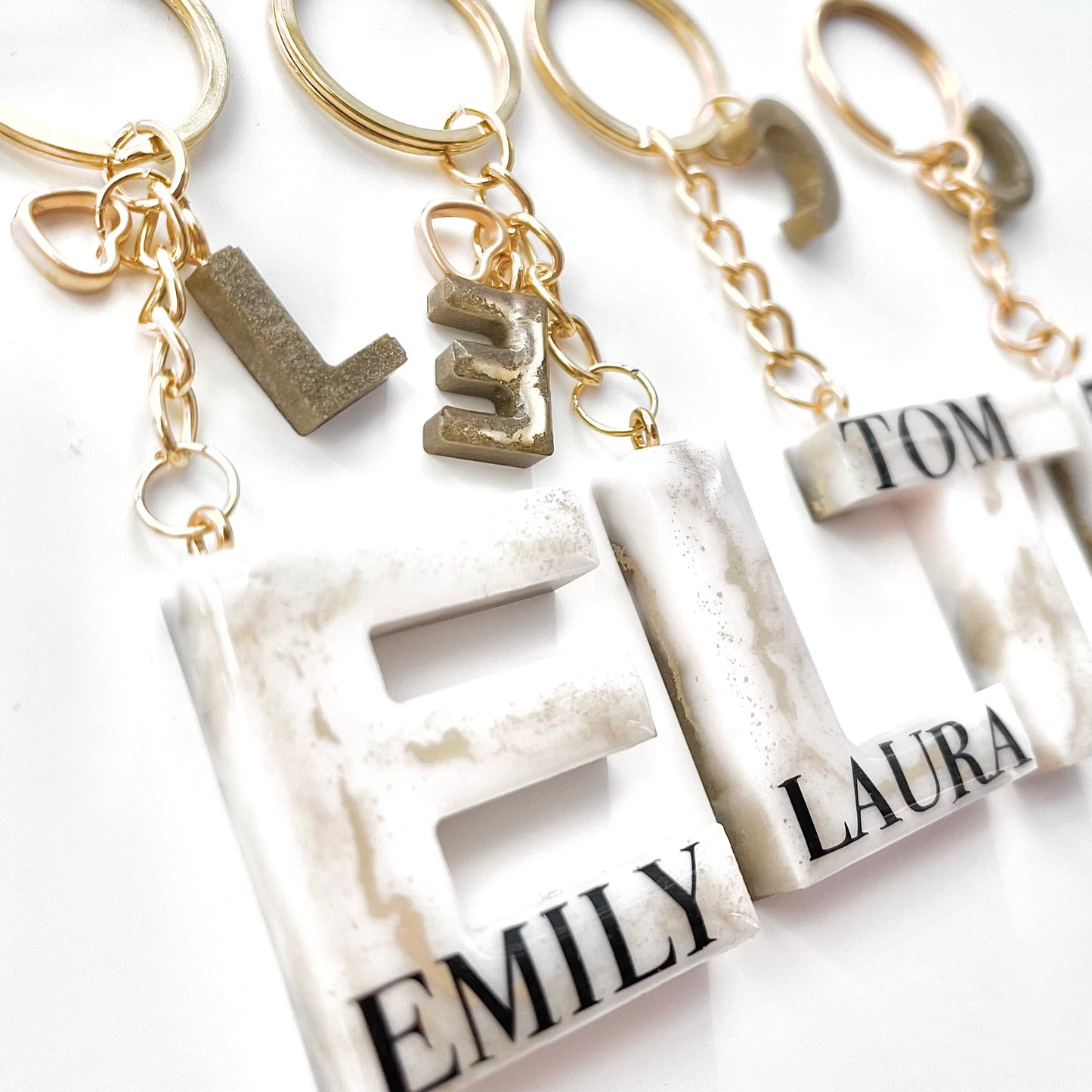 Premium White and Gold Personalised Vinyl Name Keychain