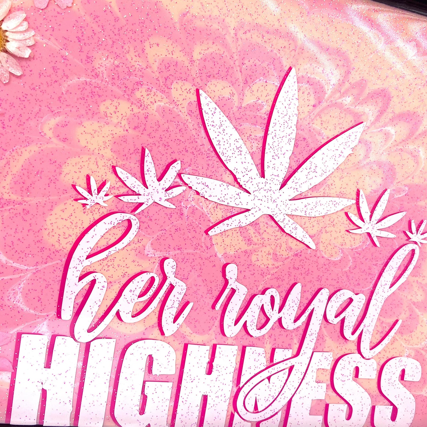 Handmade Epoxy Resin Rolling Tray XL • Peach Pink Floral Tie Dye Spiral effect “Her royal highness”