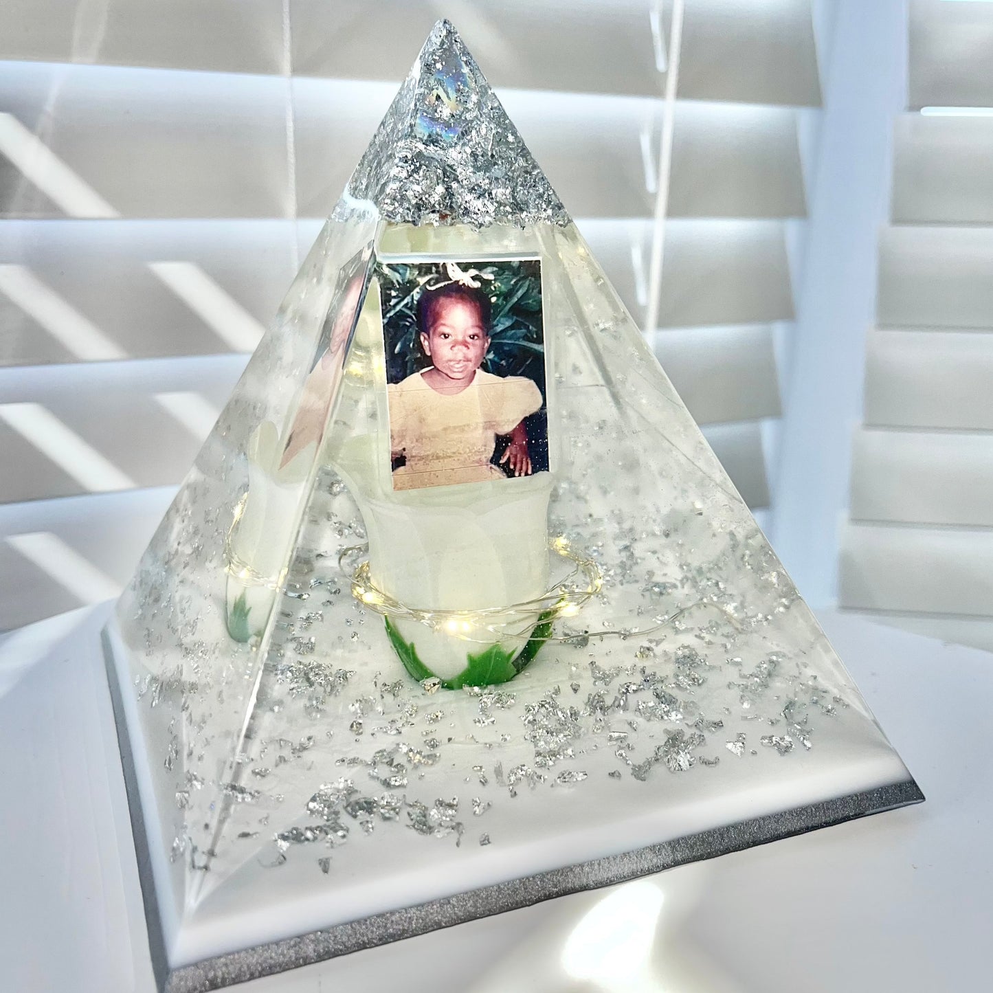 Silver and White Epoxy Resin Pyramid