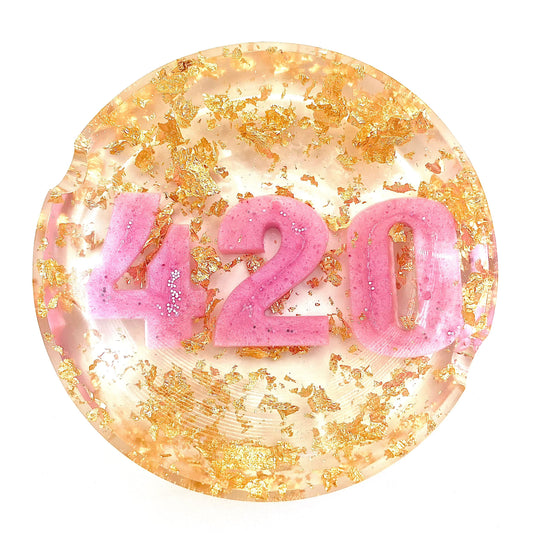 Pink 420 Ashtray with Gold Leaf Detailing and Glitter