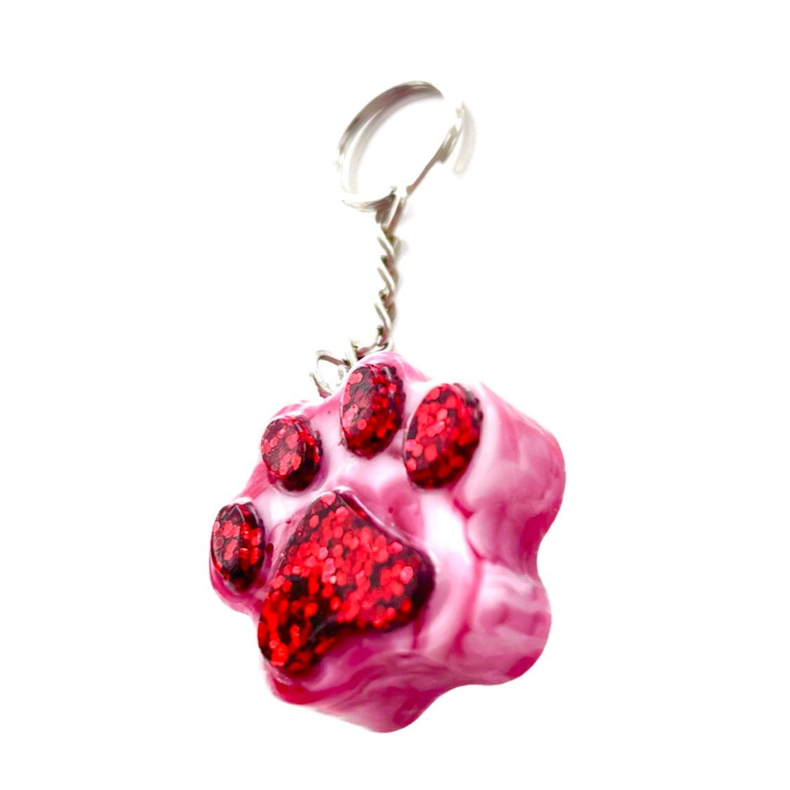 Red and Pink Marble or Opaque Pawprint Glitter Keychains • x2 Colour Options