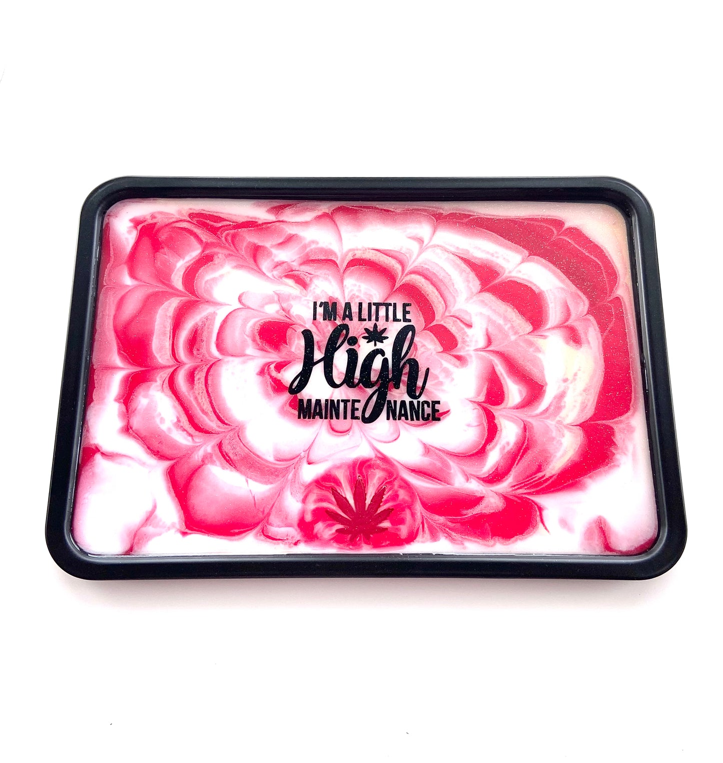 Handmade Epoxy Resin Rolling Tray XL • Tie Dye Spiral effect • “I’m a little high maintenance”