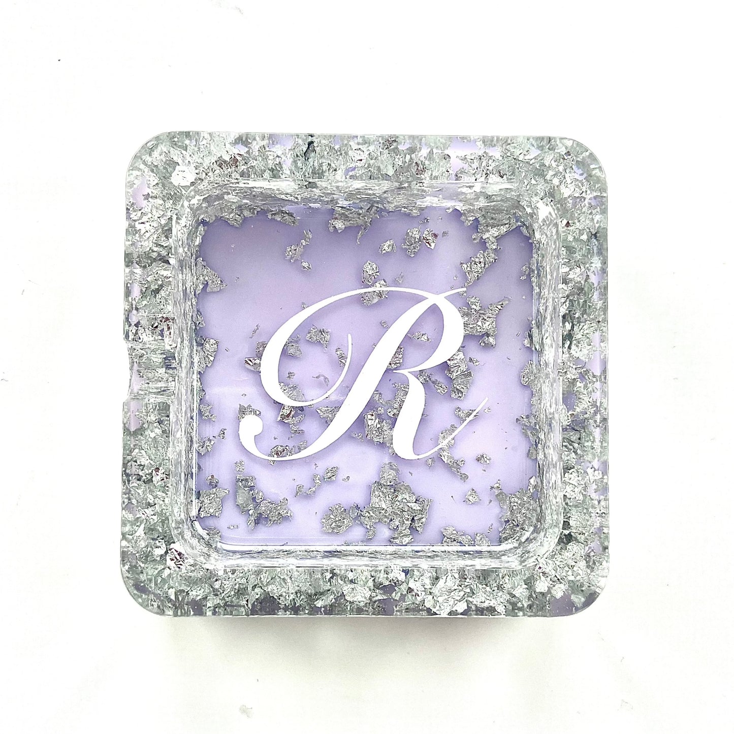 Personalised Initial Ashtray • Silver leaf detailing • Custom background colour