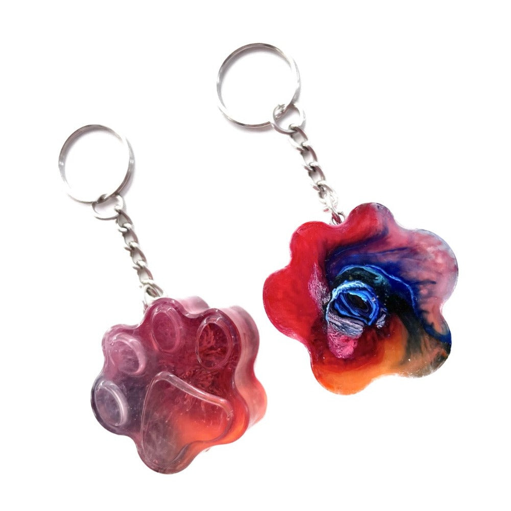 Rainbow Pawprint Keychains • Silver Chain