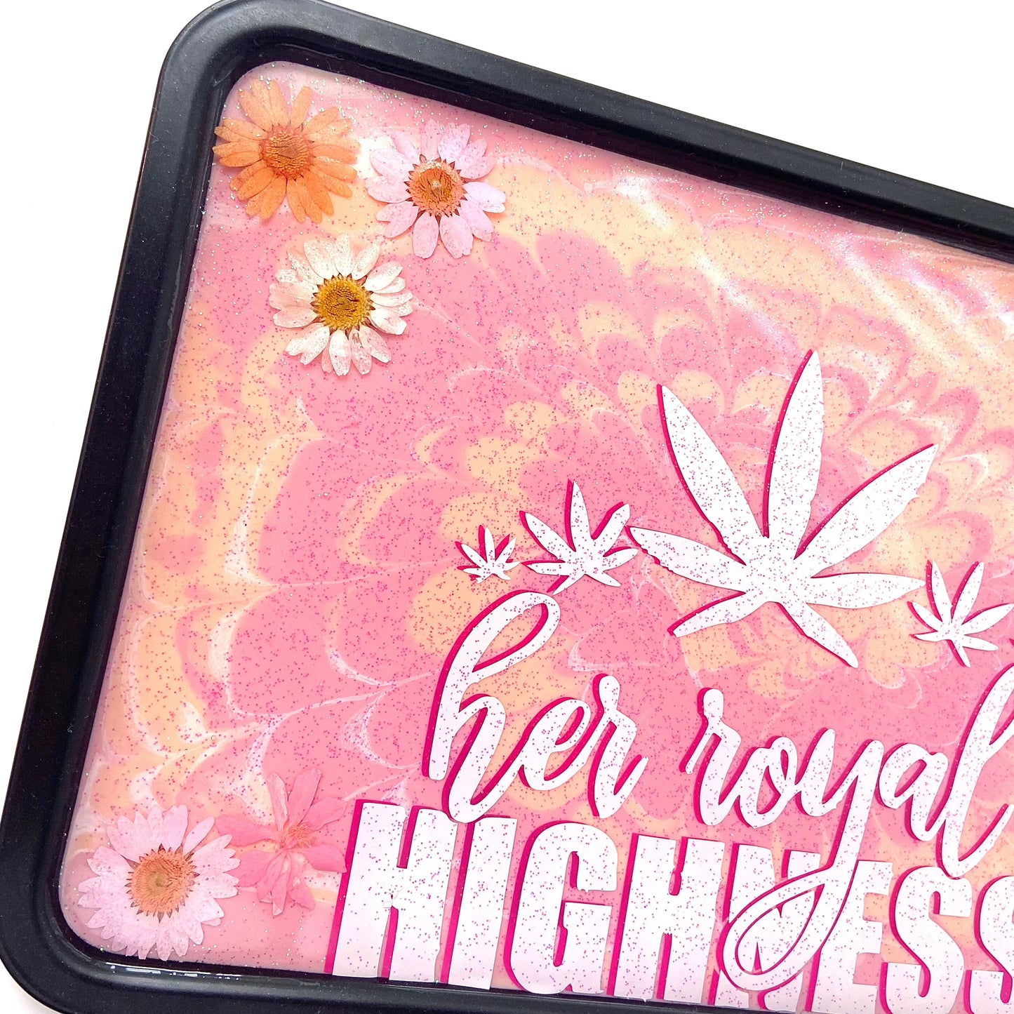 Handmade Epoxy Resin Rolling Tray XL • Peach Pink Floral Tie Dye Spiral effect “Her royal highness”