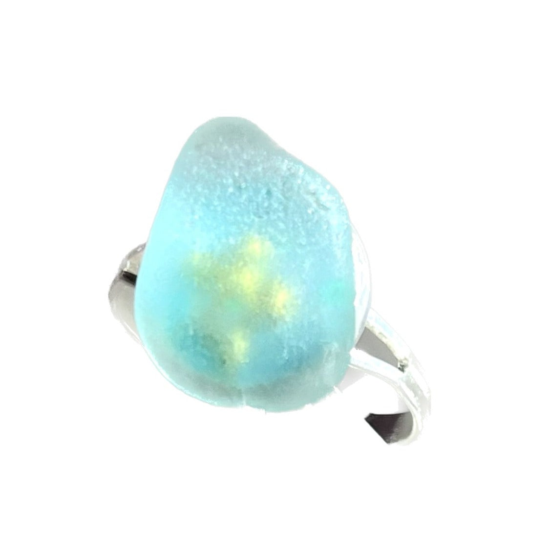 Turquoise Turtle Sea Glass Adjustable Silver Ring • Handmade Limited Stock