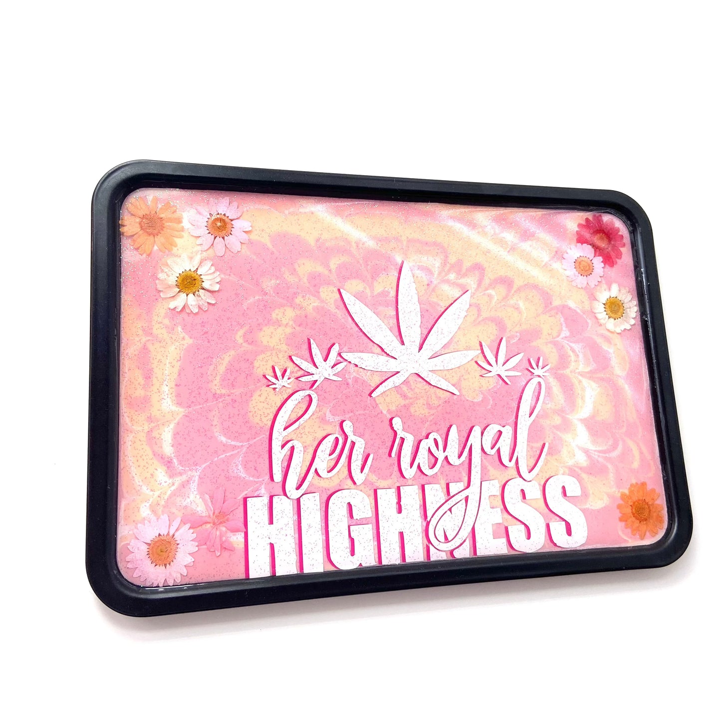 Handmade Epoxy Resin Rolling Tray XL • Peach Pink Floral Tie Dye Spiral effect “Her royal highness”