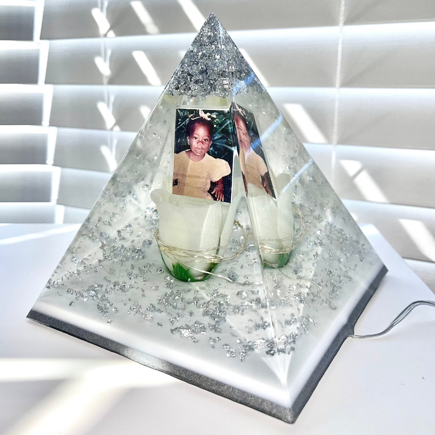 Silver and White Epoxy Resin Pyramid