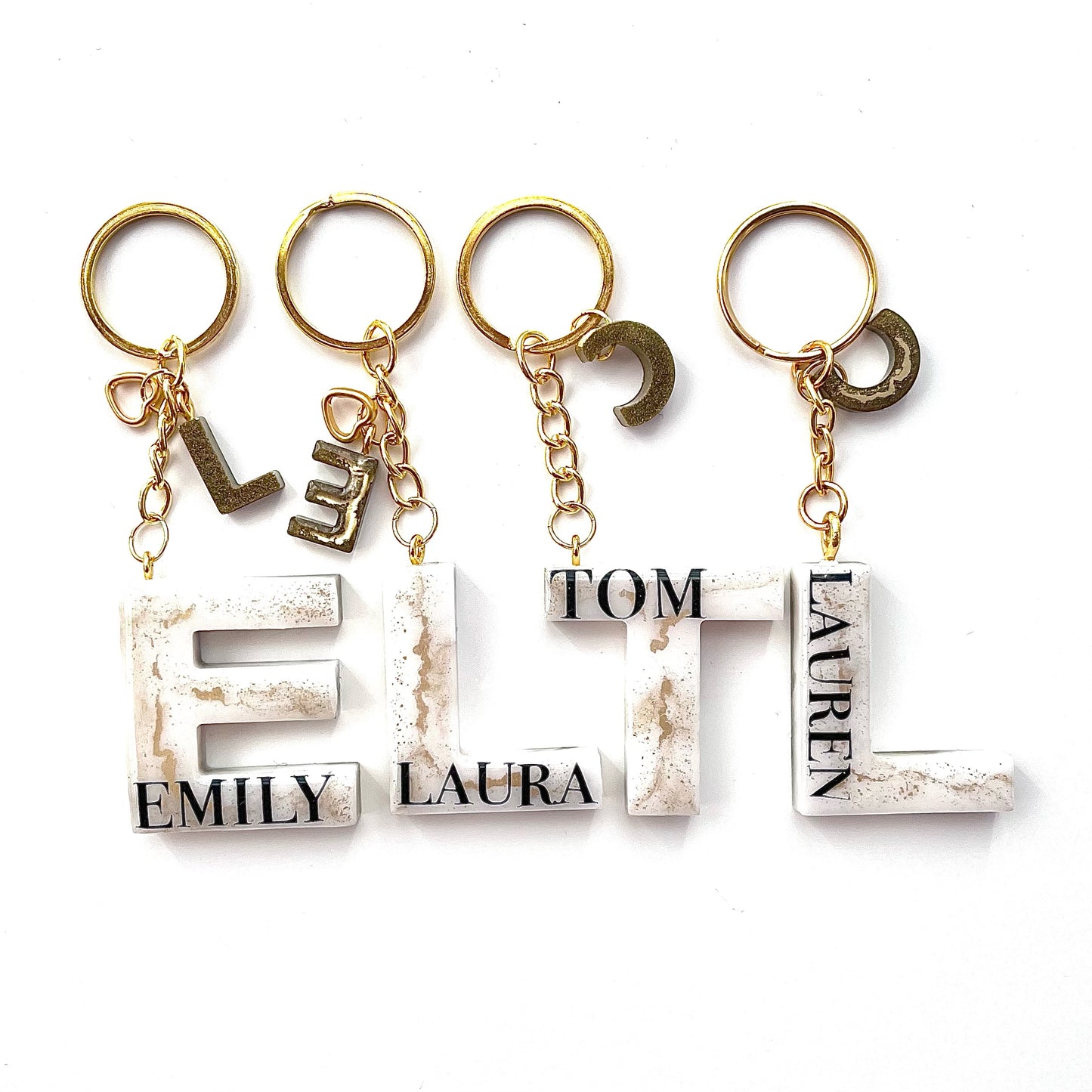 Premium White and Gold Personalised Vinyl Name Keychain