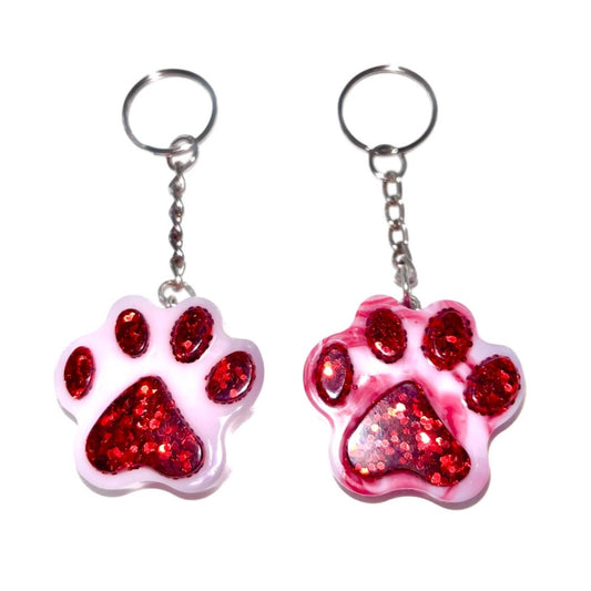 Red and Pink Marble or Opaque Pawprint Glitter Keychains • x2 Colour Options