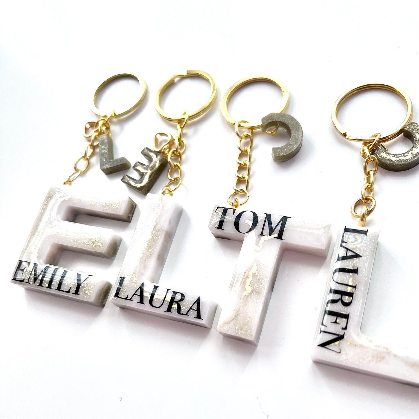 Premium White and Gold Personalised Vinyl Name Keychain