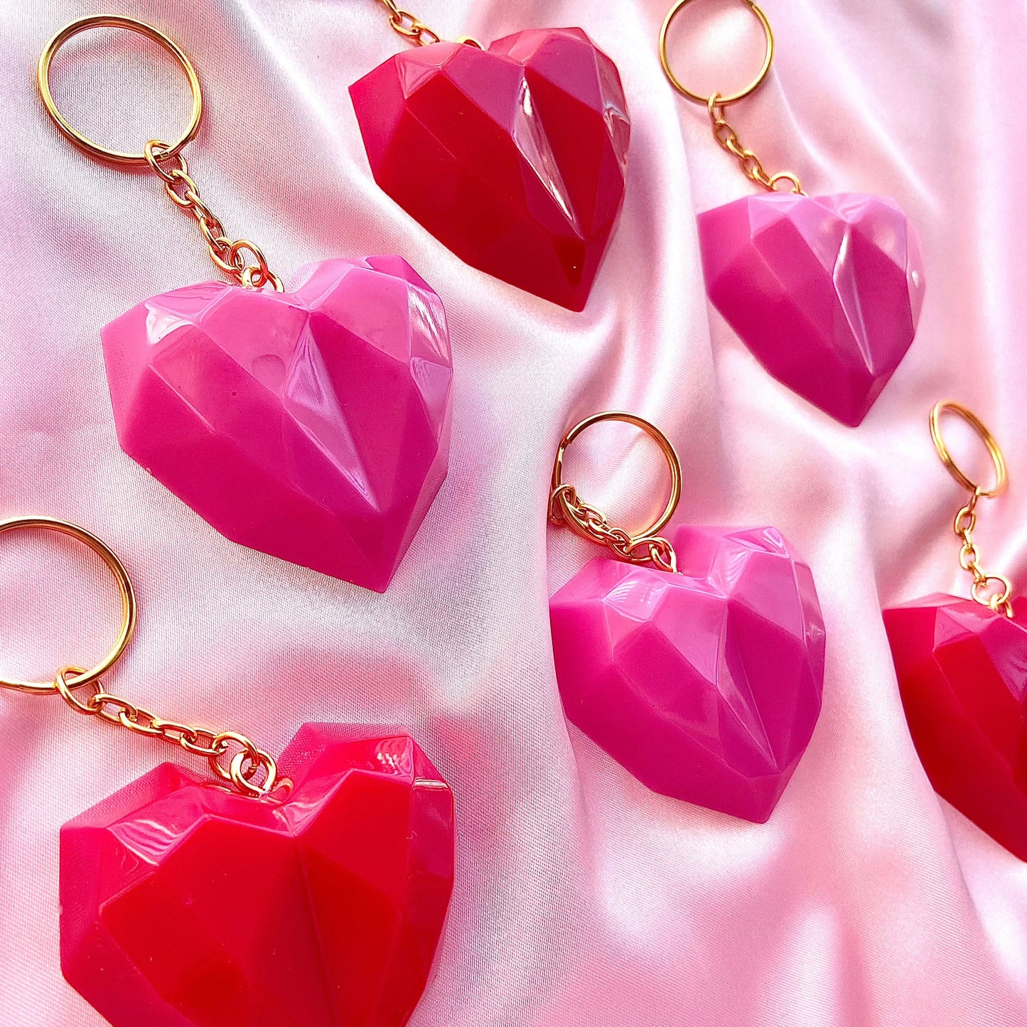 Red or Pink Love Heart Geometric Keychain