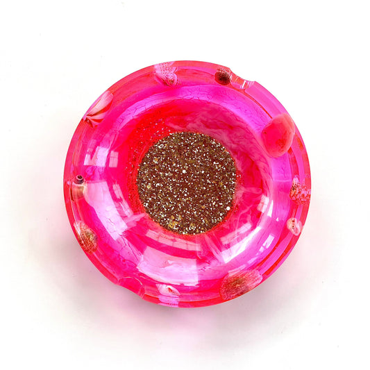 Bright Pink Beach Ashtray with Shells and Glitter