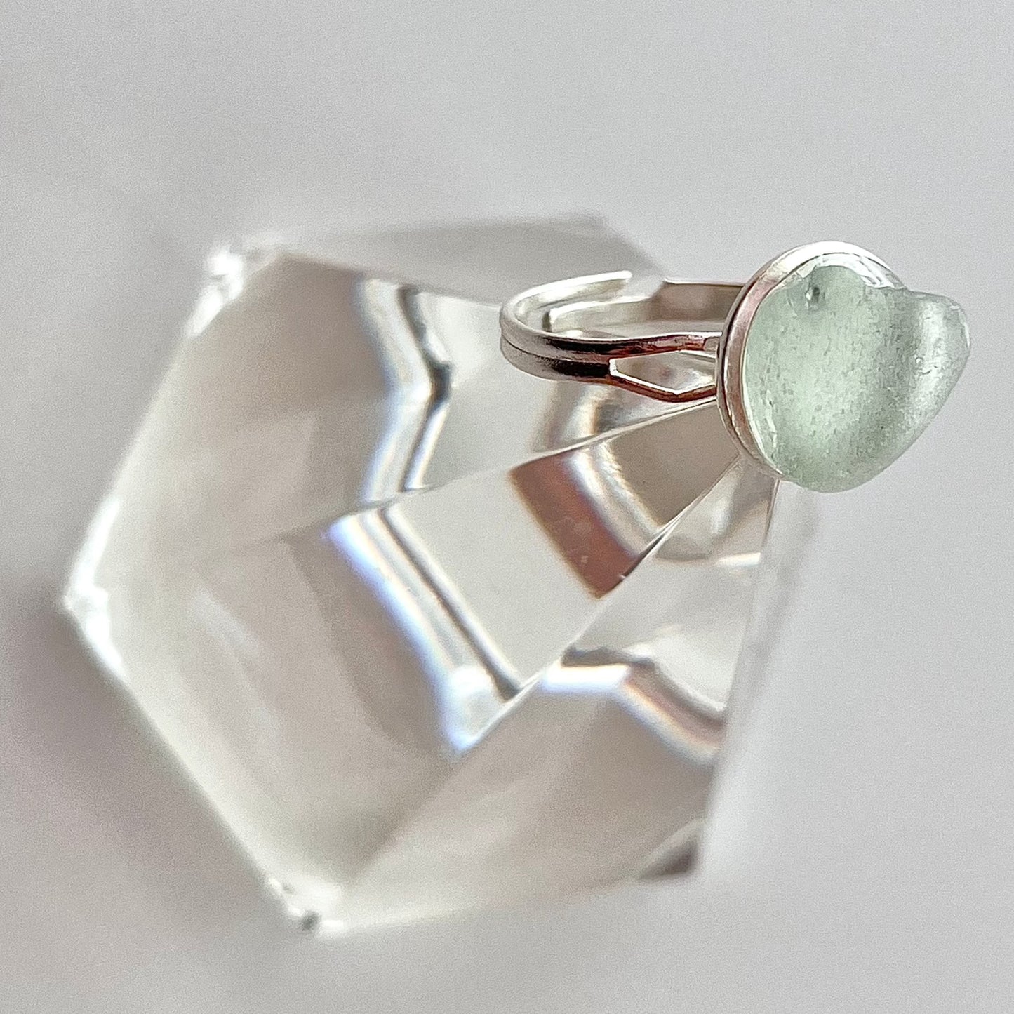 Adjustable Sea Glass Silver Ring • Random Hand Picked Sea Glass Size • Assorted Shapes and Colours