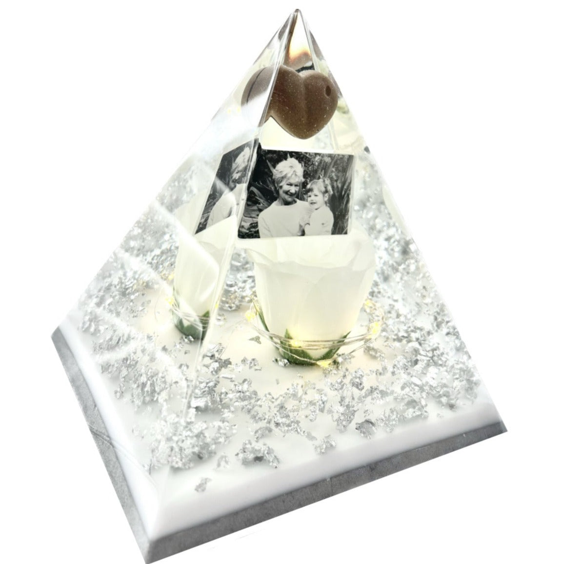 Silver and White Epoxy Resin Pyramid