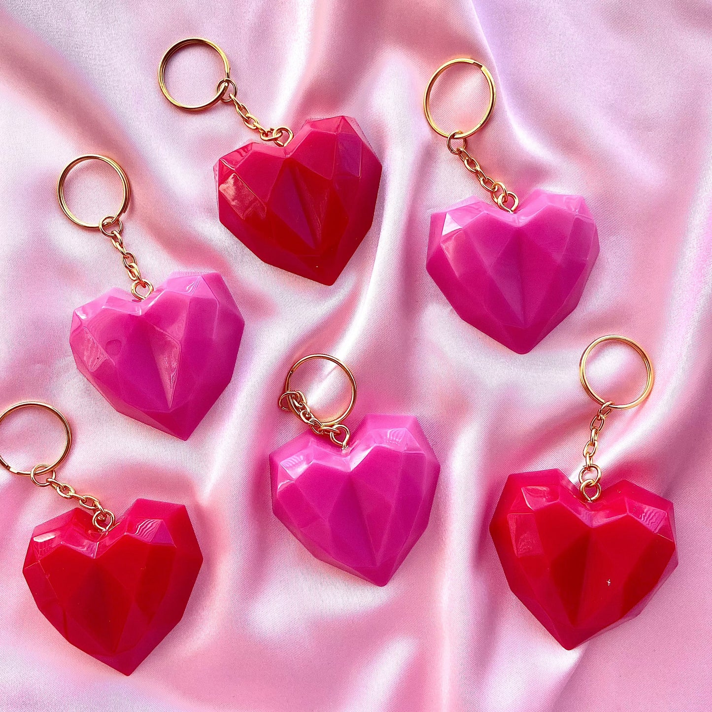 Red or Pink Love Heart Geometric Keychain