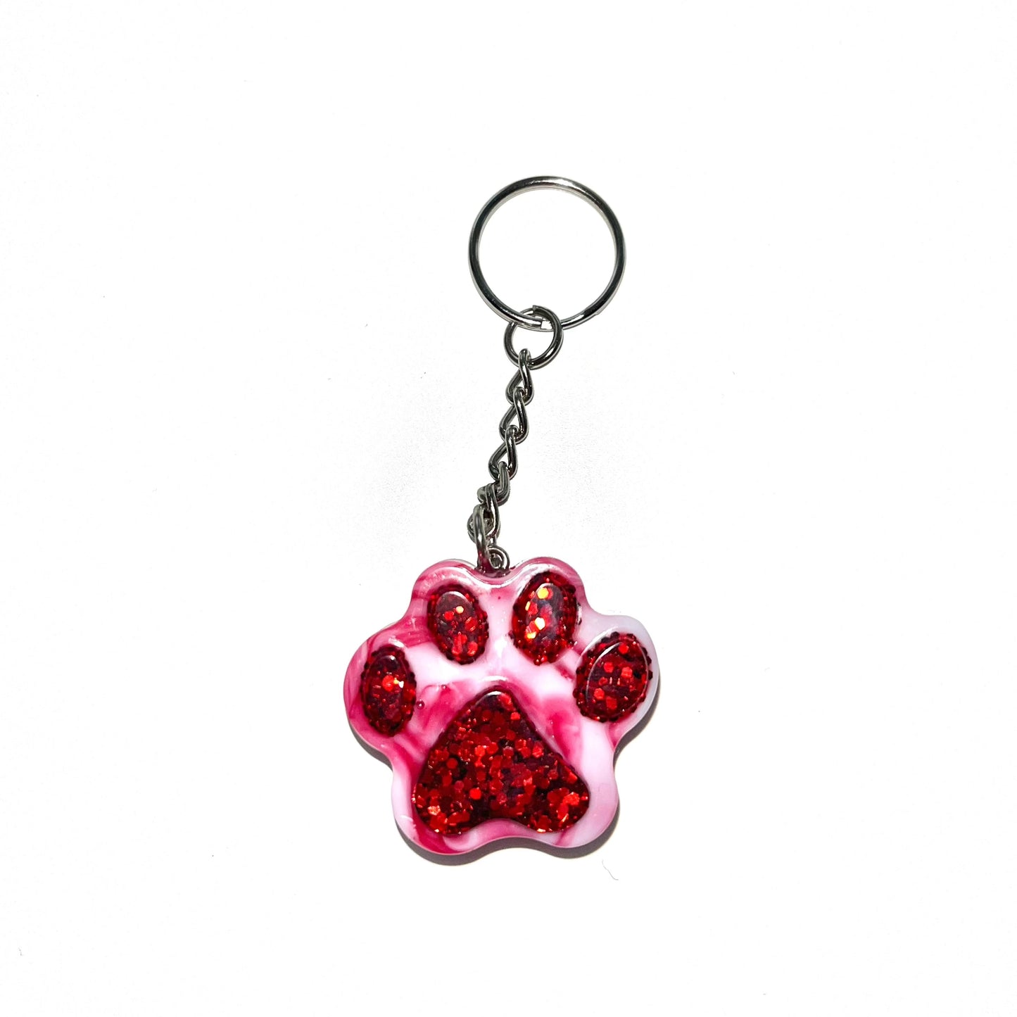 Red and Pink Marble or Opaque Pawprint Glitter Keychains • x2 Colour Options